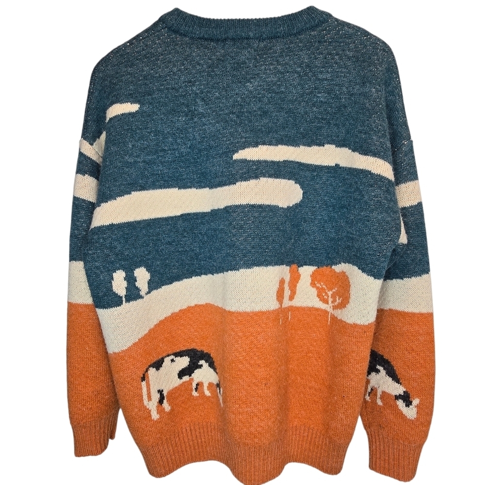 Aelfric Eden Scenic Crewneck Sweater in Blue, Cream & Orange Size M - Picture 3 of 11